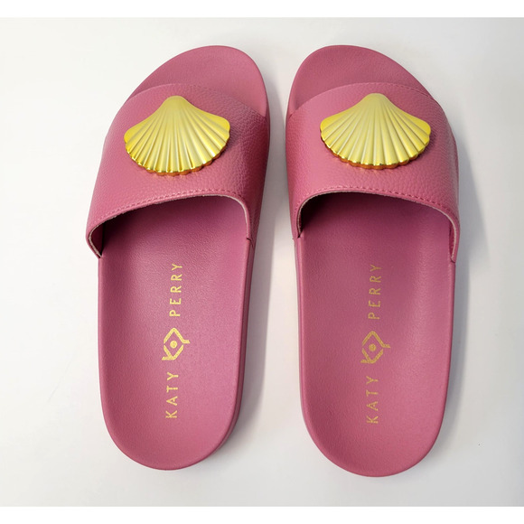 Katy Perry Pool Slide Shell Shoes Womens Size 7M Dark Pink Gold Seashell Sandals - Picture 8 of 12